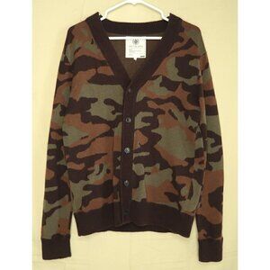 On The Byas Camo Cardigan Womens Small Cotton Blend Long Sleeves V Neck Knit